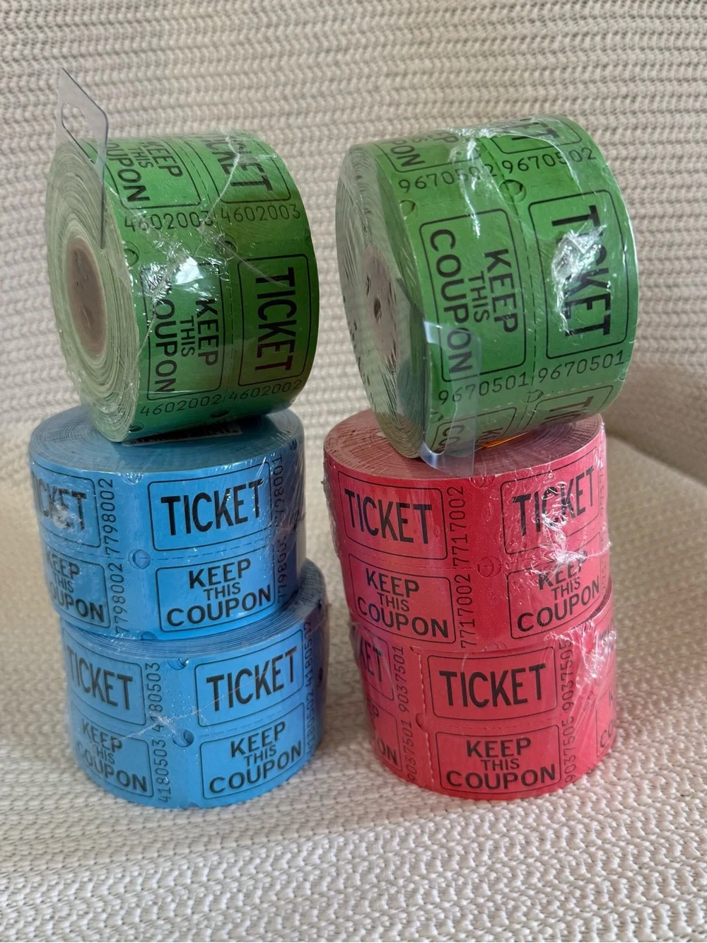 Event Raffle Tickets - Green, Blue & Red - Multipack 6 rolls